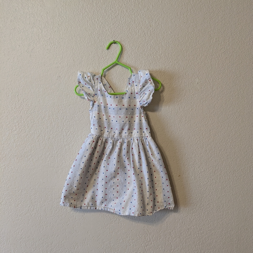 Polka Dot Kids Dress - White with Red and Blue Dots
